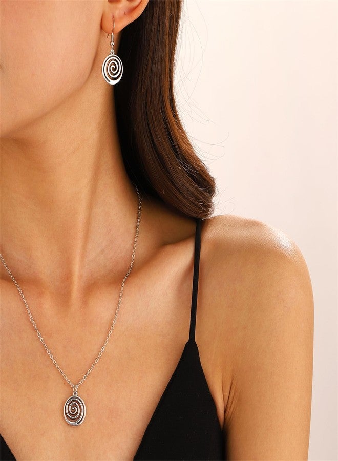 WCRAZYE Boho Geometric Tribal Swirl Wire Spiral Earrings Necklace Sets for Women Lightweight Minimalist Simple Spiral Earrings Round Spiral Statement Earrings Fashion Jewelry Gifts (Silver) - Image 5